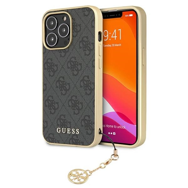 Guess GUHCP13XGF4GGR iPhone 13 Pro Max 6.7 quot; pilkas / pilkas kietas dėklas 4G Charms kolekcija