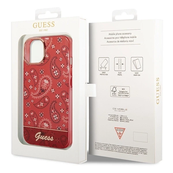 „Guess“ GUHCP14SHGBNHR iPhone 14 6.1" raudonas/raudonas kietas dėklas su „Bandana Paisley“ raštu