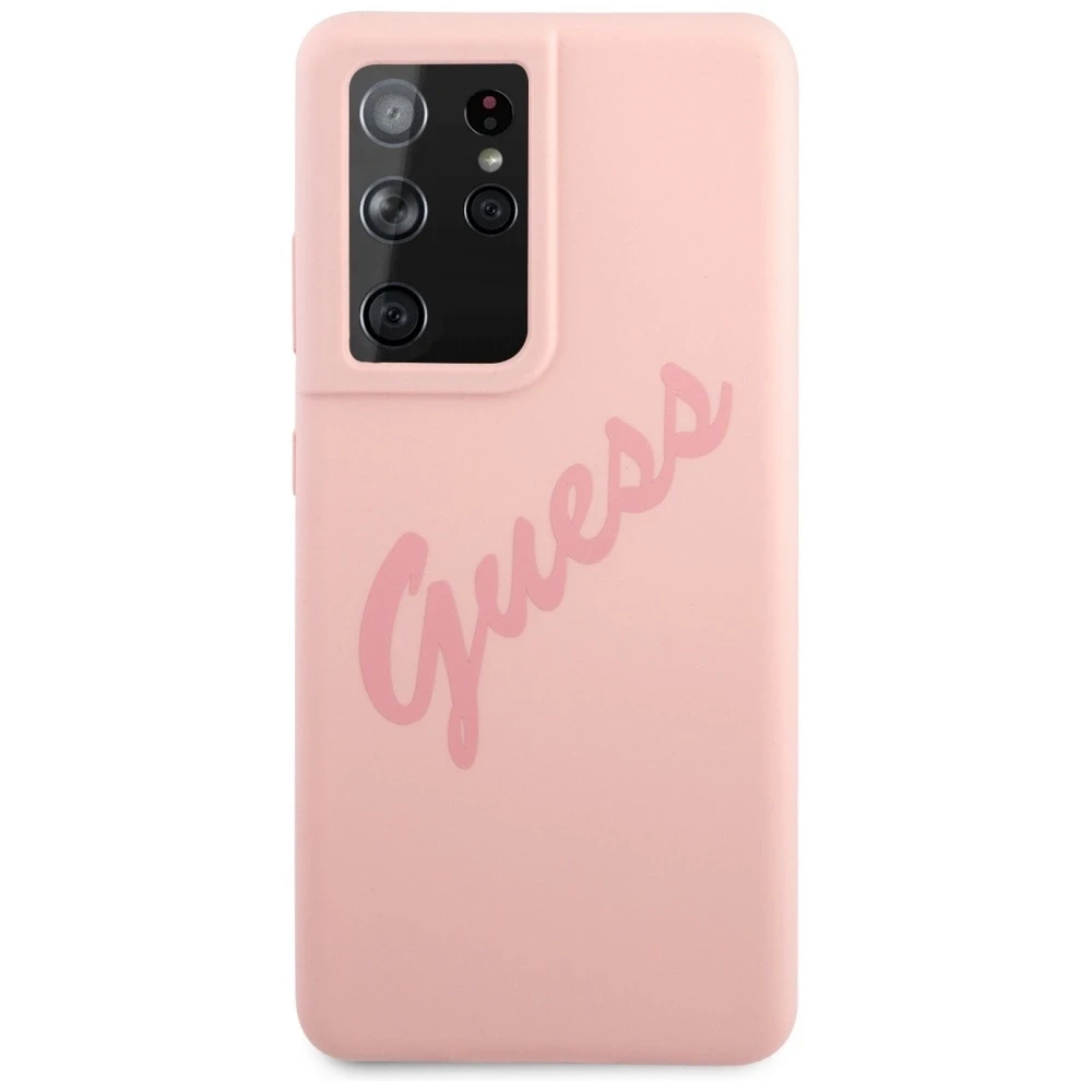 Guess GUHCS21LLSVSPI S21 Ultra G998 rožinės spalvos kietas dėklas Script Vintage