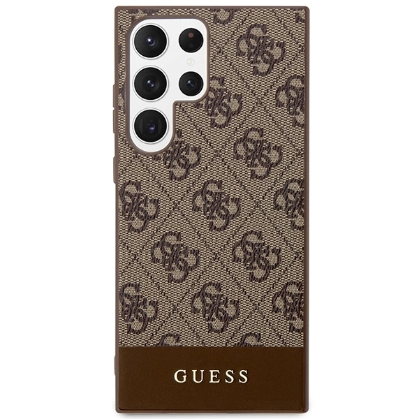 Guess 4G Bottom Stripe Metal Logo Collection - dėklas skirtas Samsung Galaxy S23 Ultra Brown