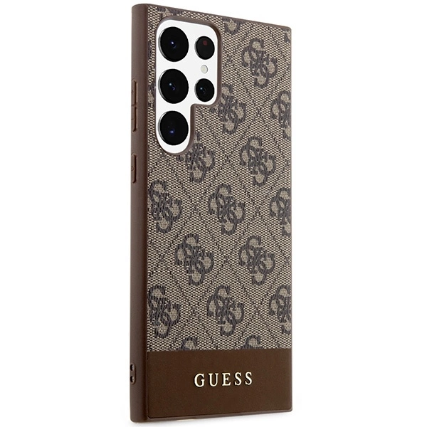 Guess 4G Bottom Stripe Metal Logo Collection - dėklas skirtas Samsung Galaxy S23 Ultra Brown