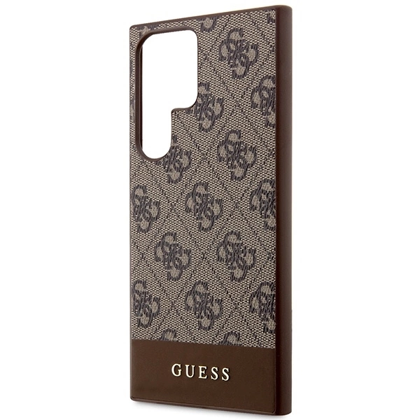 Guess 4G Bottom Stripe Metal Logo Collection - dėklas skirtas Samsung Galaxy S23 Ultra Brown