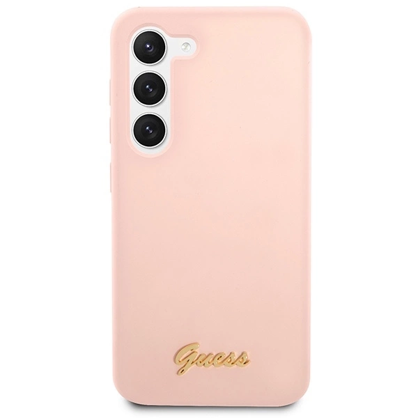 Guess Silicone Script Metal Logo - dėklas skirtas Samsung Galaxy S23+ Rožinė