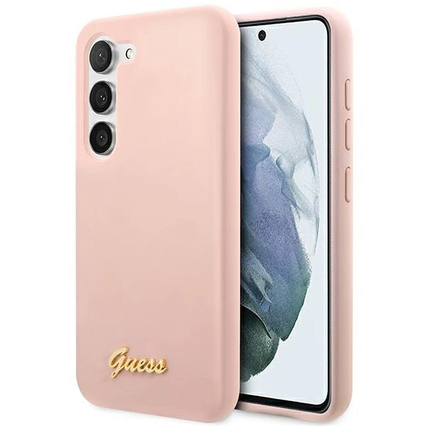 Guess Silicone Script Metal Logo - dėklas skirtas Samsung Galaxy S23+ Rožinė