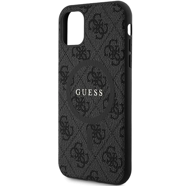 Dėklas GUESS GUHMN61G4GFRK IPHONE 11 6.1 " / XR Juodas / Juodas HARDCASE 4G COLLECTION LEATHER METAL LOGO MAGSAFE