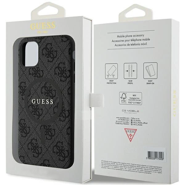 Dėklas GUESS GUHMN61G4GFRK IPHONE 11 6.1 " / XR Juodas / Juodas HARDCASE 4G COLLECTION LEATHER METAL LOGO MAGSAFE