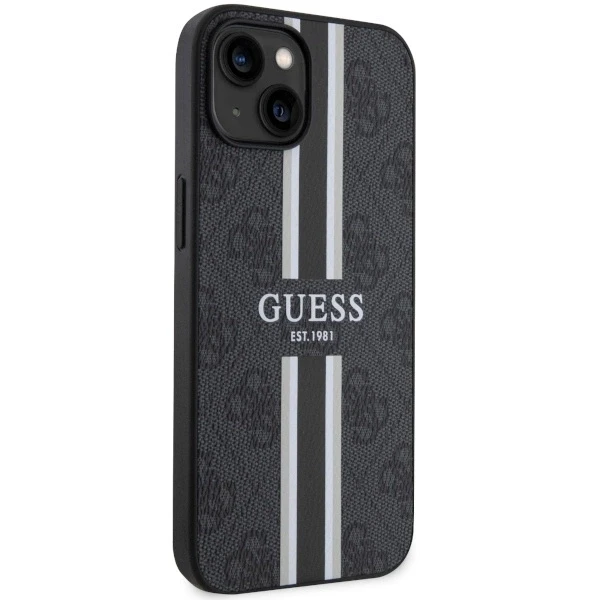 Guess telefono dėklas iPhone 14 Plus 6,7 GUHMP14MP4RPSK juodas hartelefono dėklas Magsafe 4G Printed Stripes
