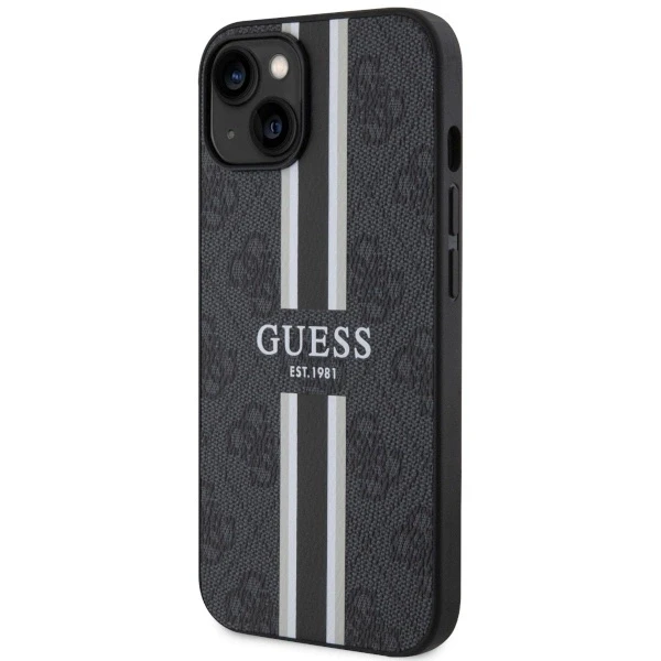 Guess telefono dėklas iPhone 14 Plus 6,7 GUHMP14MP4RPSK juodas hartelefono dėklas Magsafe 4G Printed Stripes