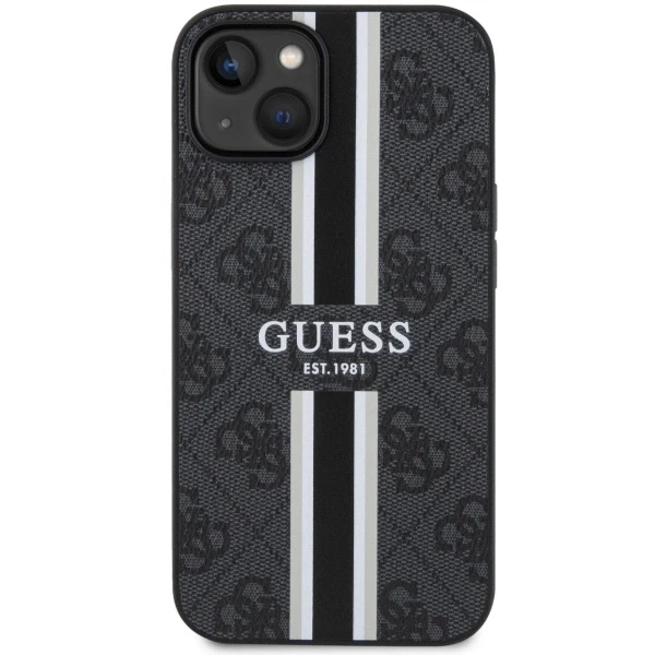 Guess telefono dėklas iPhone 14 Plus 6,7 GUHMP14MP4RPSK juodas hartelefono dėklas Magsafe 4G Printed Stripes
