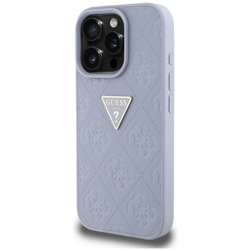 Dėklas Guess Hot Stamp 4G Pattern Triangle Metal Logo Apple iPhone 16 Pro Max violetinės spalvos