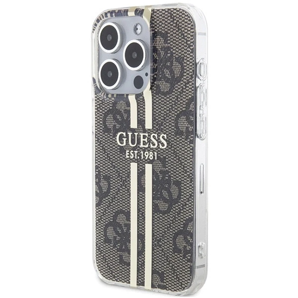 Dėklas GUESS GUHCP15XH4SGW IPHONE 15 PRO MAX 6.7 "BROWN/BROWN HARDCASE IML 4G GOLD STRIPE