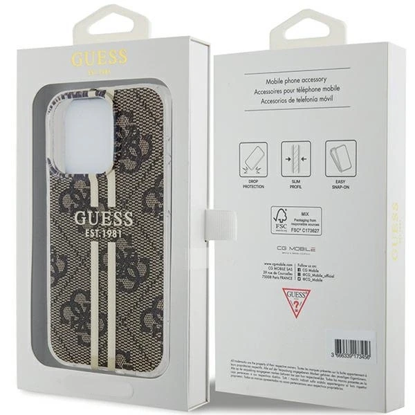 Dėklas GUESS GUHCP15XH4SGW IPHONE 15 PRO MAX 6.7 "BROWN/BROWN HARDCASE IML 4G GOLD STRIPE