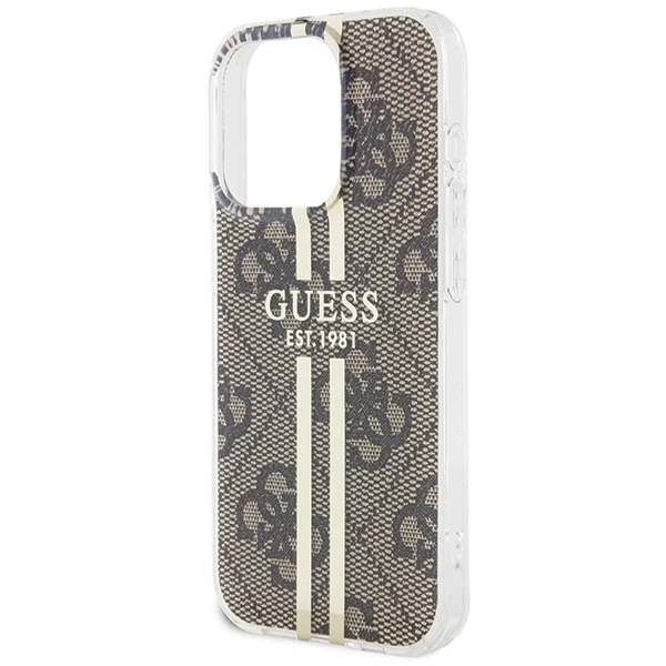 Dėklas GUESS GUHCP15XH4SGW IPHONE 15 PRO MAX 6.7 "BROWN/BROWN HARDCASE IML 4G GOLD STRIPE