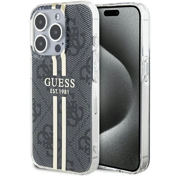 Dėklas GUESS GUHCP15XH4SGK IPHONE 15 PRO MAX 6.7 "Juodas/Juodas HARDCASE IML 4G GOLD STRIPE