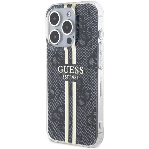 Dėklas GUESS GUHCP15XH4SGK IPHONE 15 PRO MAX 6.7 "Juodas/Juodas HARDCASE IML 4G GOLD STRIPE