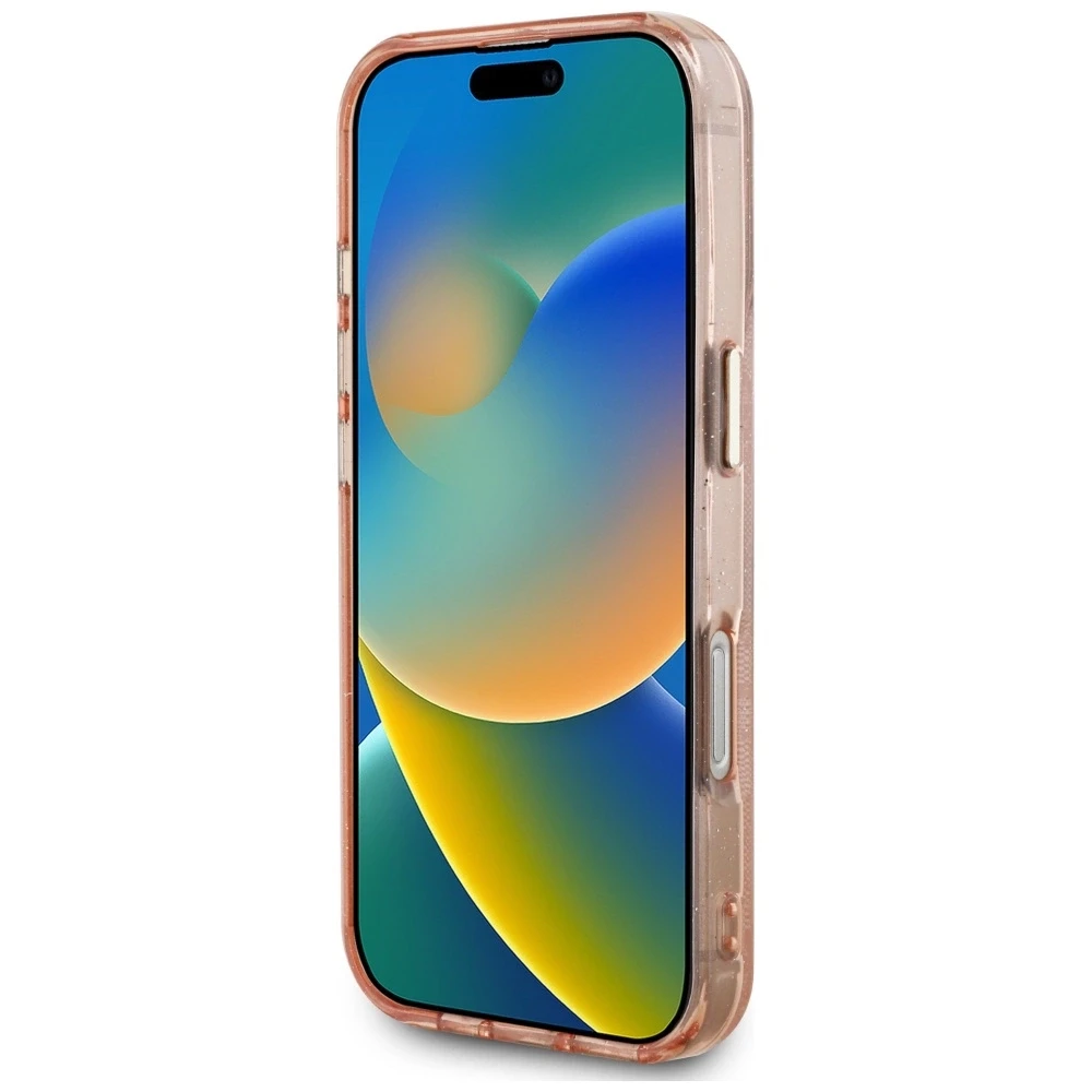 Guess IML Metal Glitter 4G Circle Triangle MagSafe dėklas, skirtas iPhone 16 Pro Max - Rožinė
