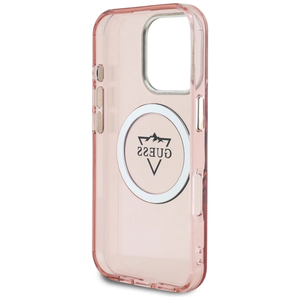 Guess IML Metal Mountain Logo MagSafe Apple iPhone 16 Pro Max dėklas telefonui rožinės spalvos