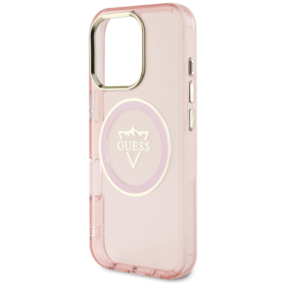 Guess IML Metal Mountain Logo MagSafe Apple iPhone 16 Pro Max dėklas telefonui rožinės spalvos