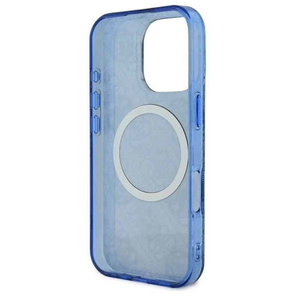 Guess GUHMP16LH4PYEEB iPhone 16 Pro 6,3" mėlynas kietas dėklas IML Peony On 4G Background MagSafe