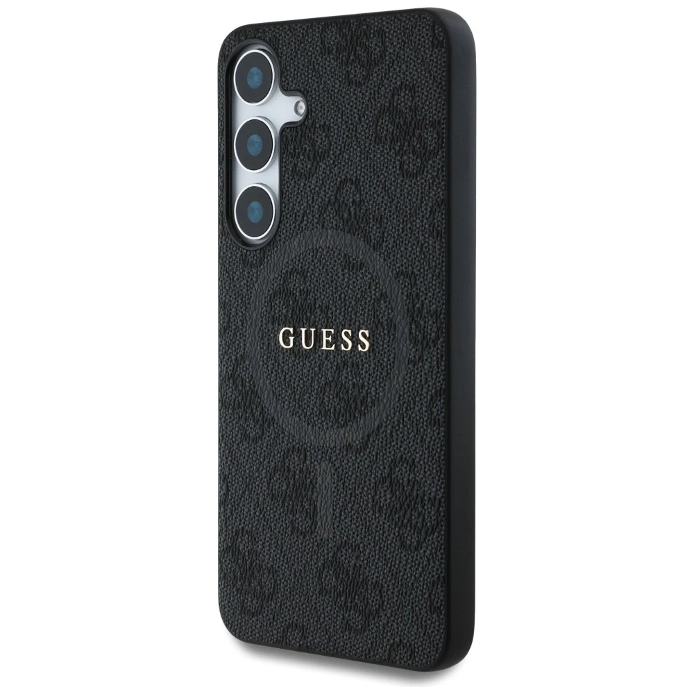 Guess Leather 4G Colored Ring Classic Logo MagSafe Samsung Galaxy S25 dėklas telefonui juodos spalvos