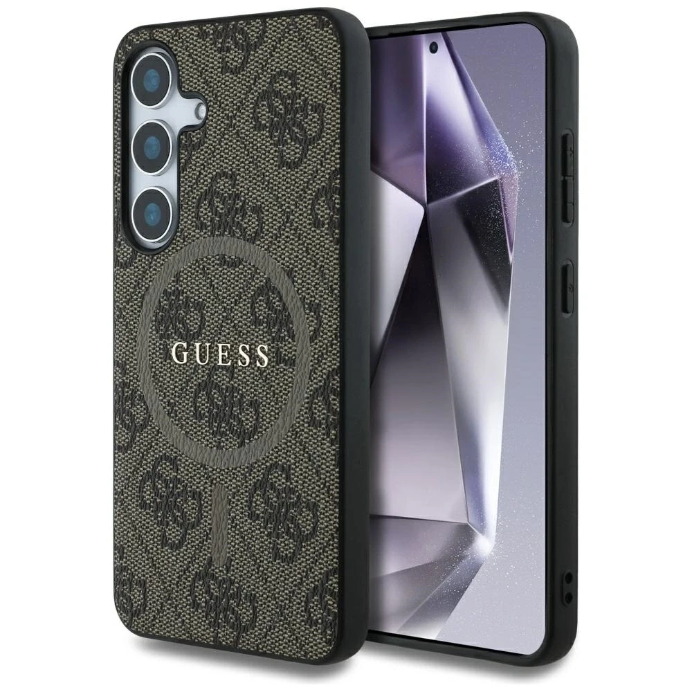 Guess Leather 4G Colored Ring Classic Logo MagSafe Samsung Galaxy S25 dėklas telefonui rudos spalvos