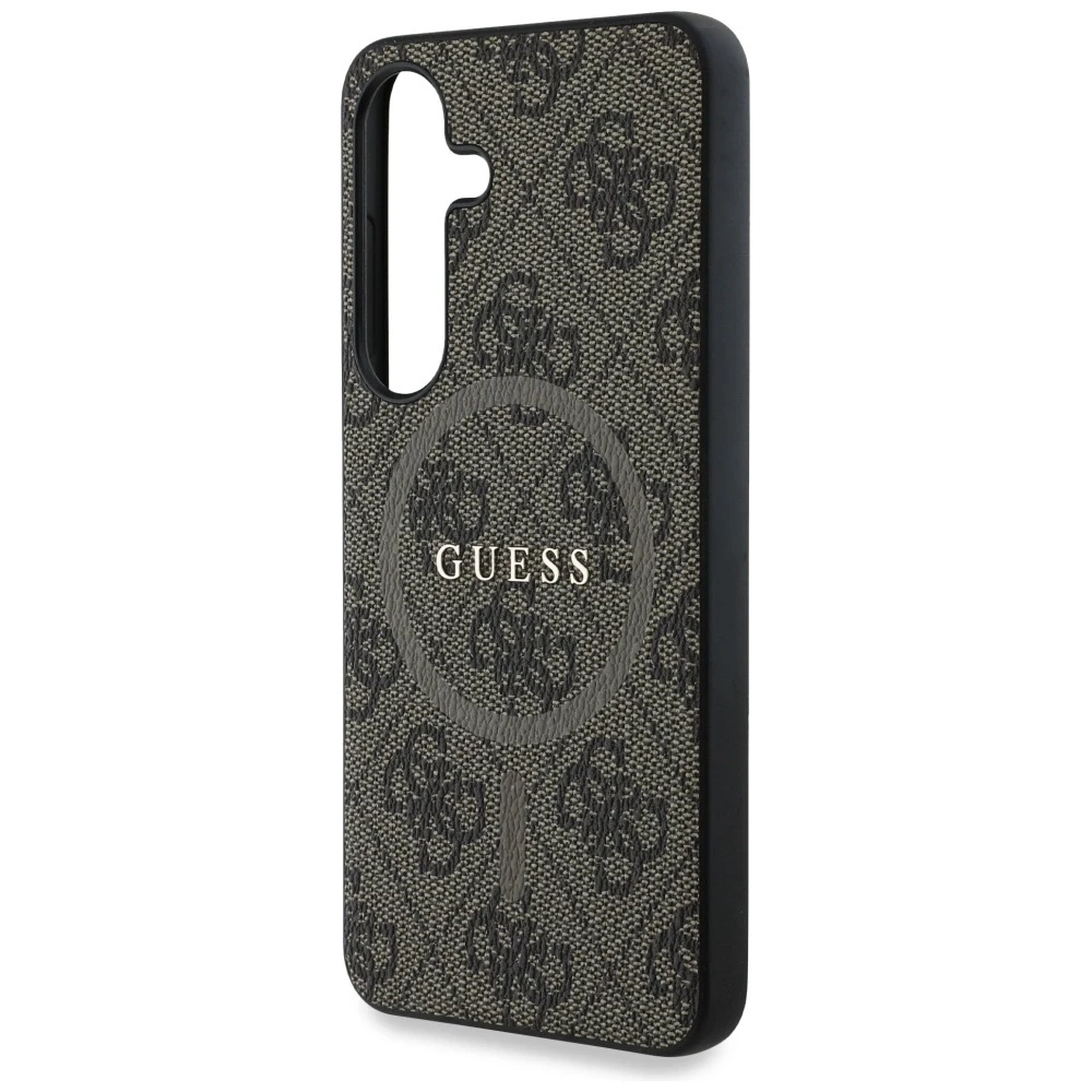 Guess Leather 4G Colored Ring Classic Logo MagSafe Samsung Galaxy S25 dėklas telefonui rudos spalvos