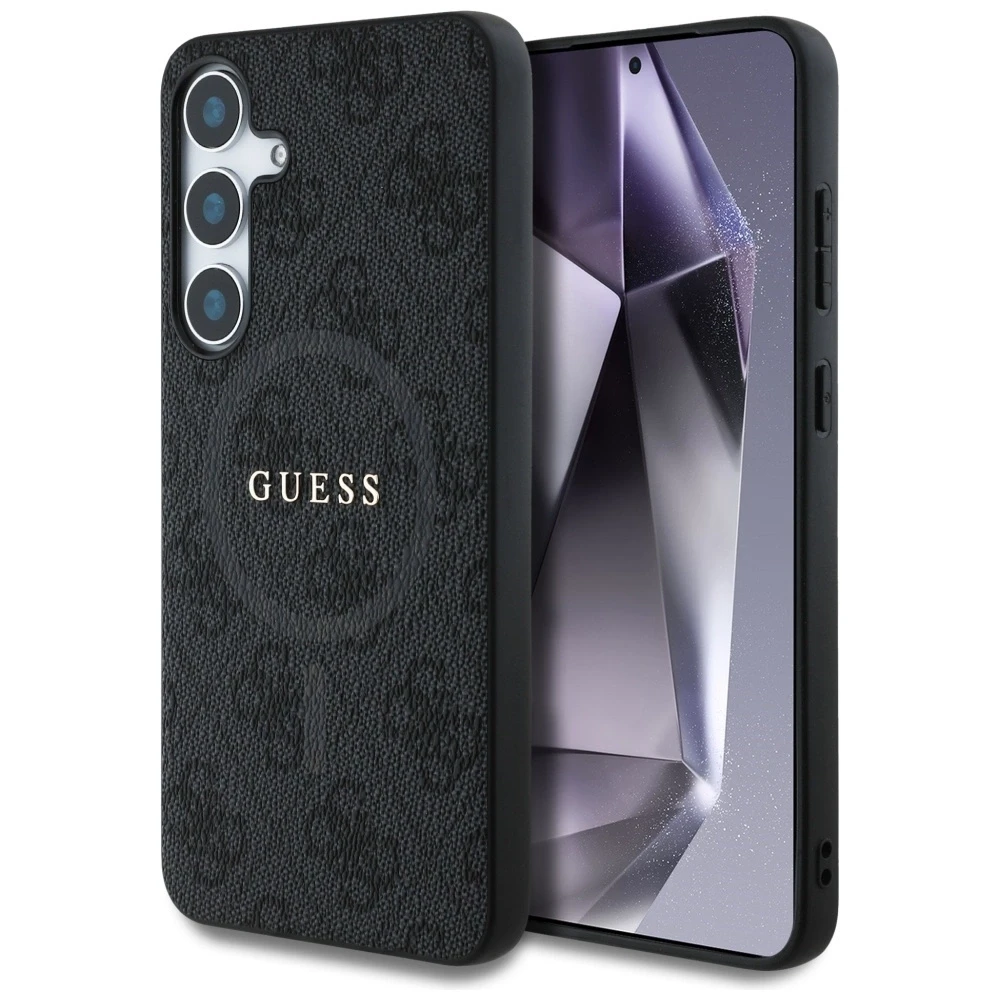 Guess Leather 4G Colored Ring Classic Logo MagSafe Samsung Galaxy S25 dėklas telefonui juodos spalvos