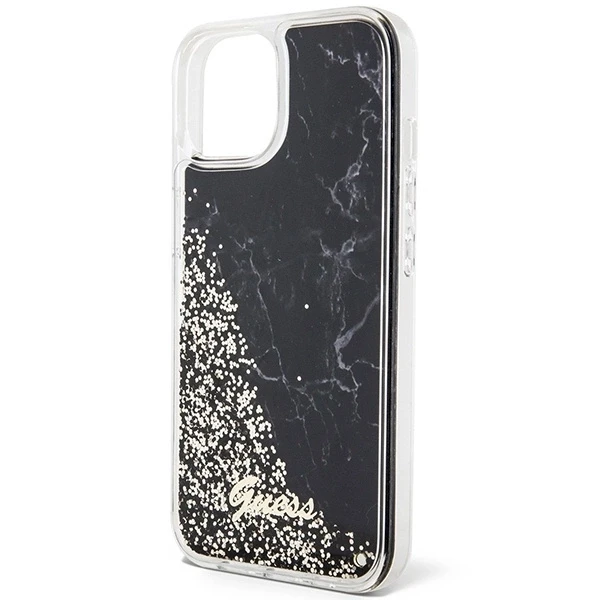 Apple iPhone 14 Guess dėklas Liquid Glitter Marble (GUHCP14SLCSGSGK) juodos spalvos