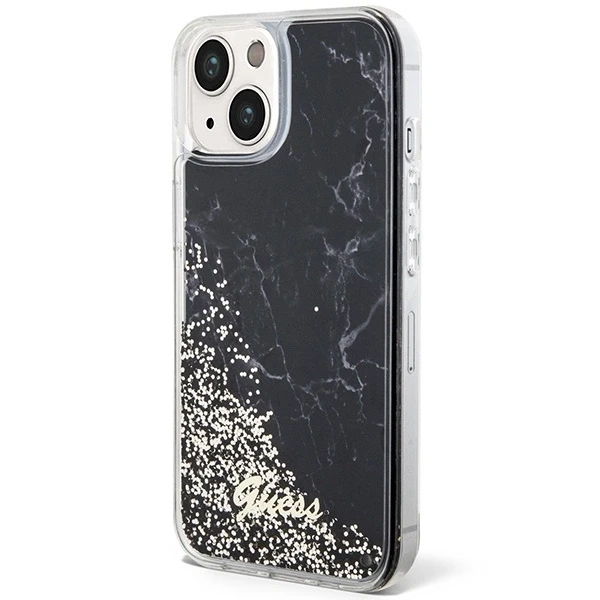 Apple iPhone 14 Guess dėklas Liquid Glitter Marble (GUHCP14SLCSGSGK) juodos spalvos