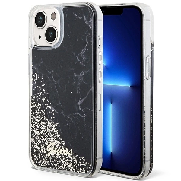 Apple iPhone 14 Guess dėklas Liquid Glitter Marble (GUHCP14SLCSGSGK) juodos spalvos