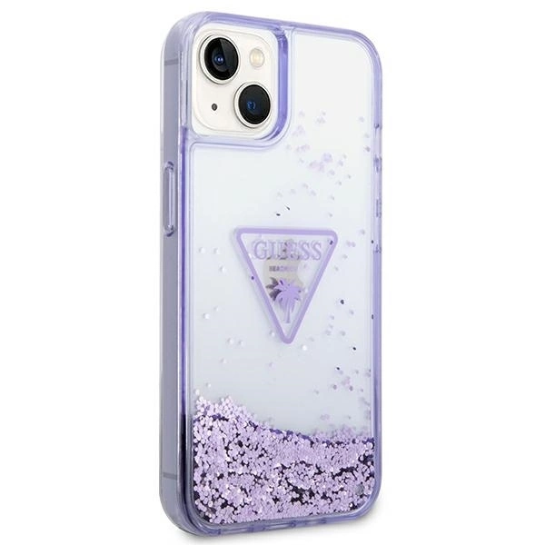 „Guess Liquid Glitter Palm Collection“ dėklas, skirtas iPhone 14 Plus 6.7" - violetinė