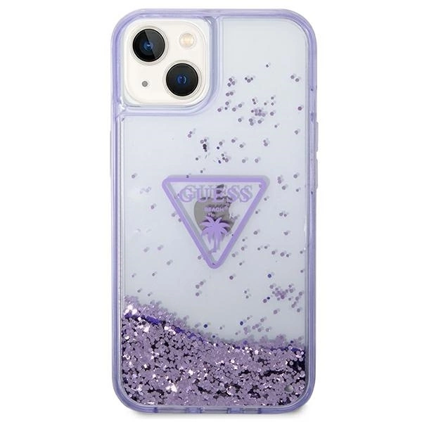 „Guess Liquid Glitter Palm Collection“ dėklas, skirtas iPhone 14 Plus 6.7" - violetinė