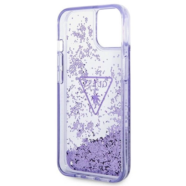 „Guess Liquid Glitter Palm Collection“ dėklas, skirtas iPhone 14 Plus 6.7" - violetinė