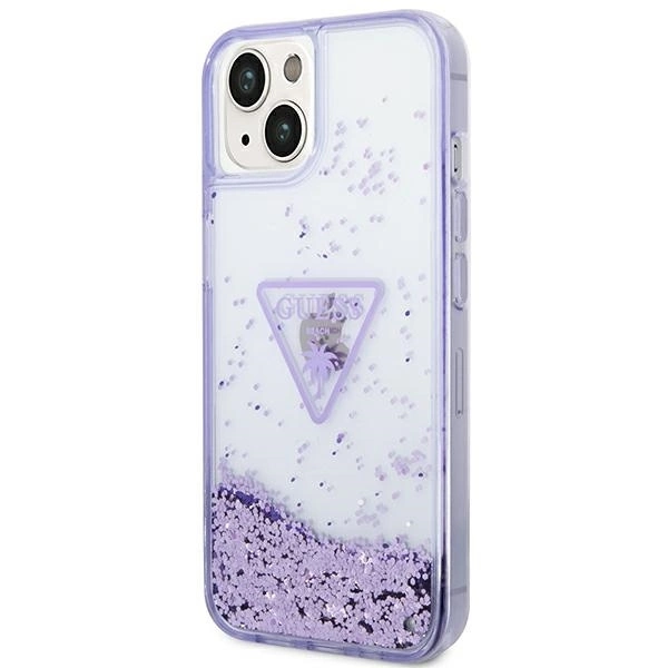 „Guess Liquid Glitter Palm Collection“ dėklas, skirtas iPhone 14 Plus 6.7" - violetinė