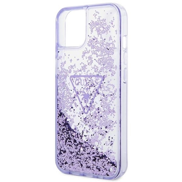 „Guess Liquid Glitter Palm Collection“ dėklas, skirtas iPhone 14 Plus 6.7" - violetinė