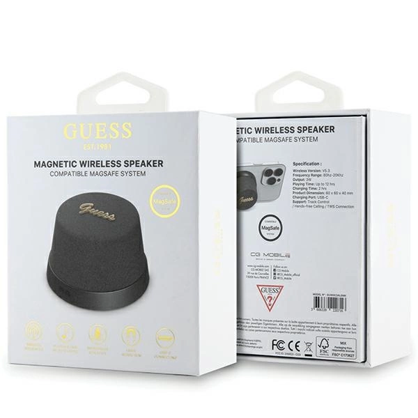 Guess Magnetic Script Metal Logo - Bluetooth garsiakalbis V5.3 juodas
