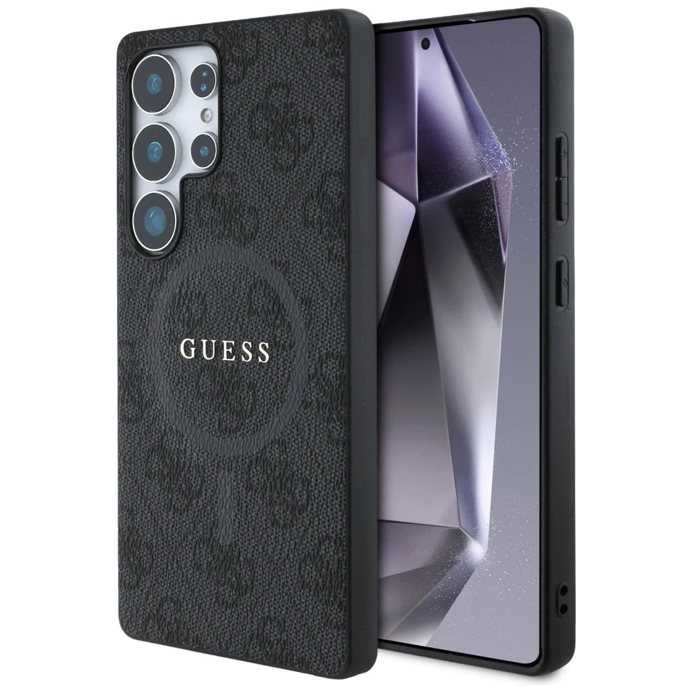 Guess PU Leather 4G Colored Ring MagSafe dėklas skirtas Samsung Galaxy S25 Ultra juodos spalvos