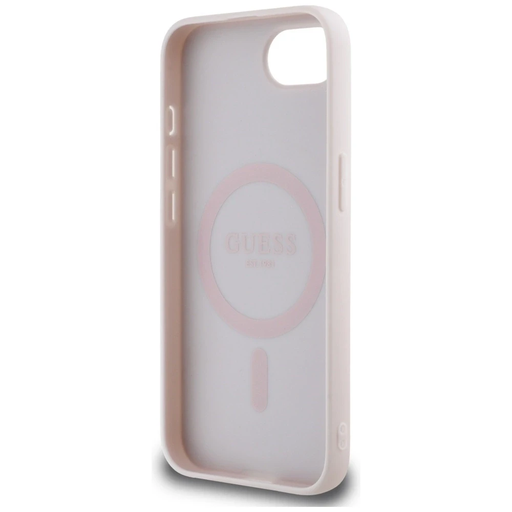 Guess Peony Script logotipas MagSafe iPhone 16e dėklas – rudas