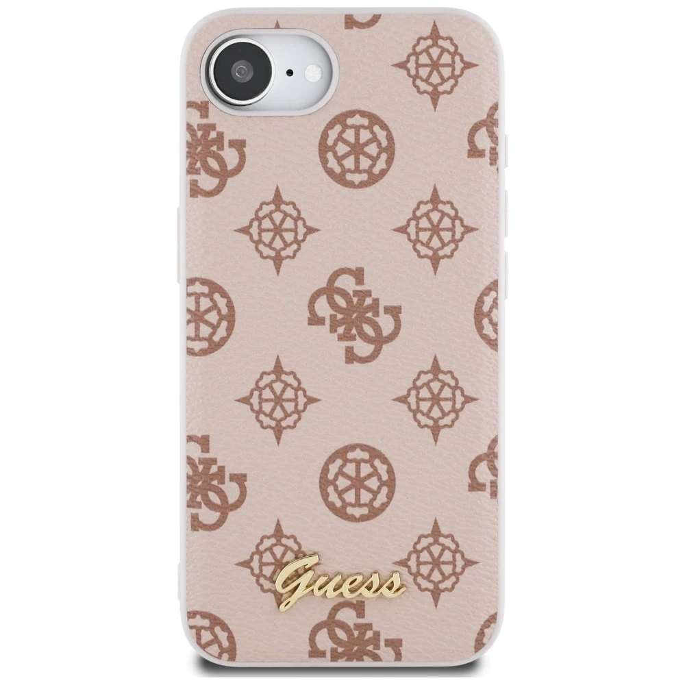 Guess Peony Script logotipas MagSafe iPhone 16e dėklas – rudas