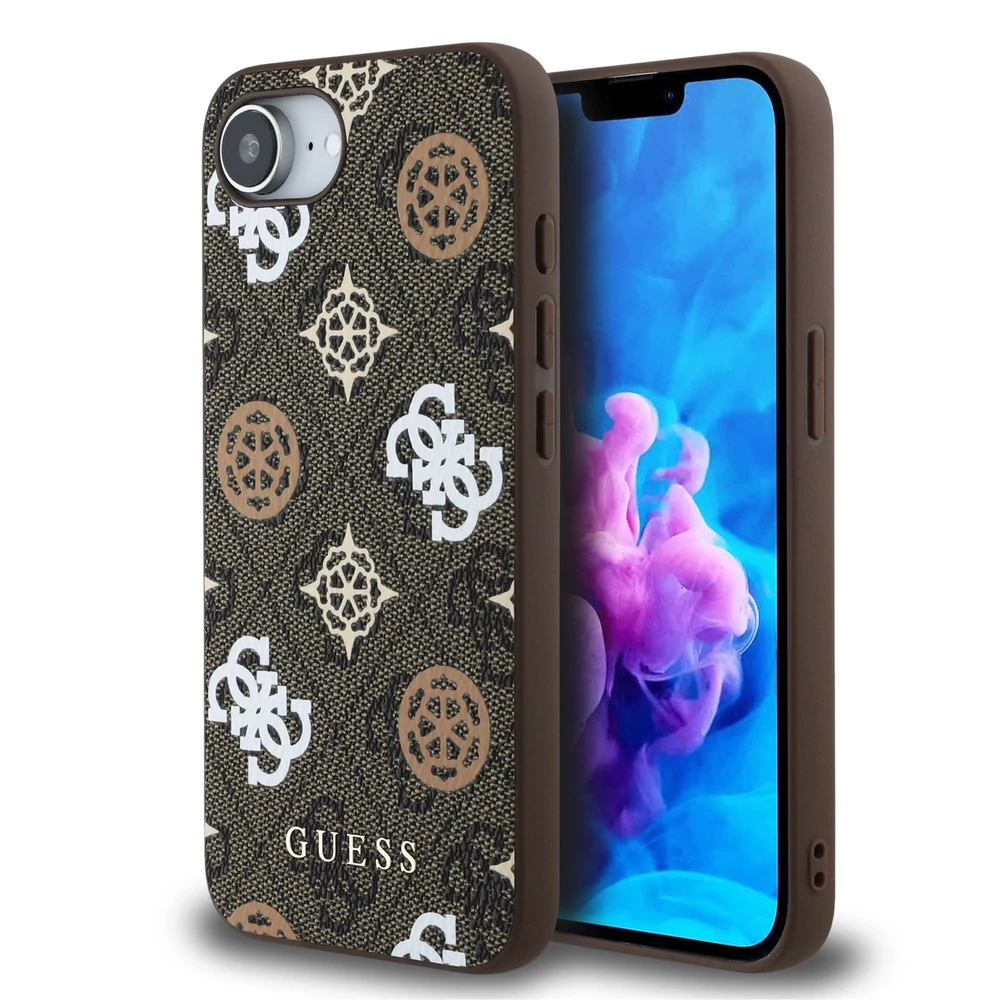 Guess PU 4G Peony MagSafe Apple iPhone 16e dėklas telefonui rudos spalvos