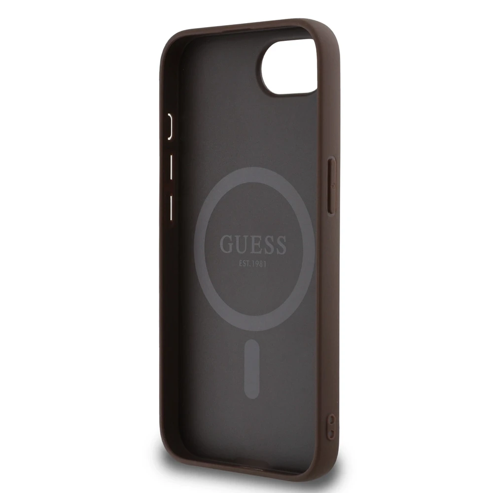 Guess PU 4G Peony MagSafe Apple iPhone 16e dėklas telefonui rudos spalvos