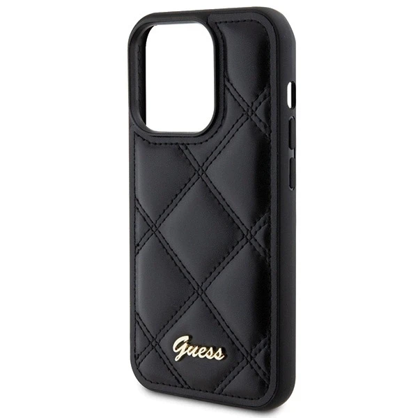 Dėklas GUESS GUHCP15LPSQSQSK IPHONE 15 PRO 6.1 "Juodas/Juodas HARDCASE QUILTED METAL LOGO