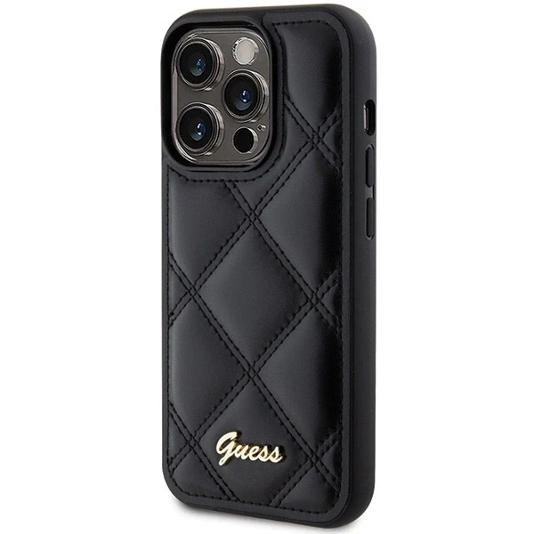 Dėklas GUESS GUHCP15LPSQSQSK IPHONE 15 PRO 6.1 "Juodas/Juodas HARDCASE QUILTED METAL LOGO