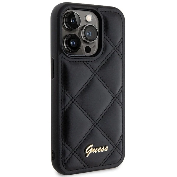 Dėklas GUESS GUHCP15LPSQSQSK IPHONE 15 PRO 6.1 "Juodas/Juodas HARDCASE QUILTED METAL LOGO