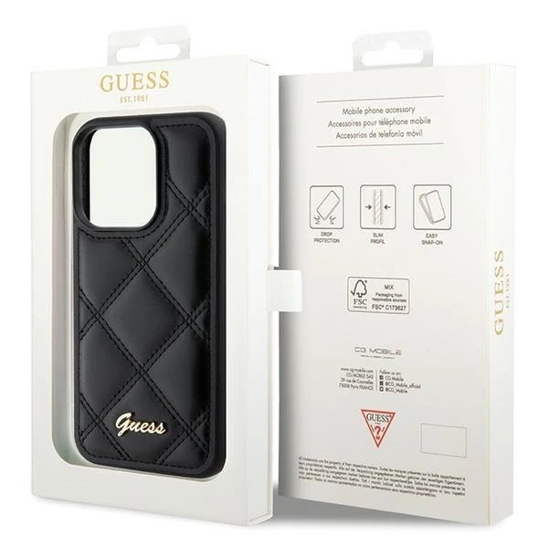 Dėklas GUESS GUHCP15LPSQSQSK IPHONE 15 PRO 6.1 "Juodas/Juodas HARDCASE QUILTED METAL LOGO