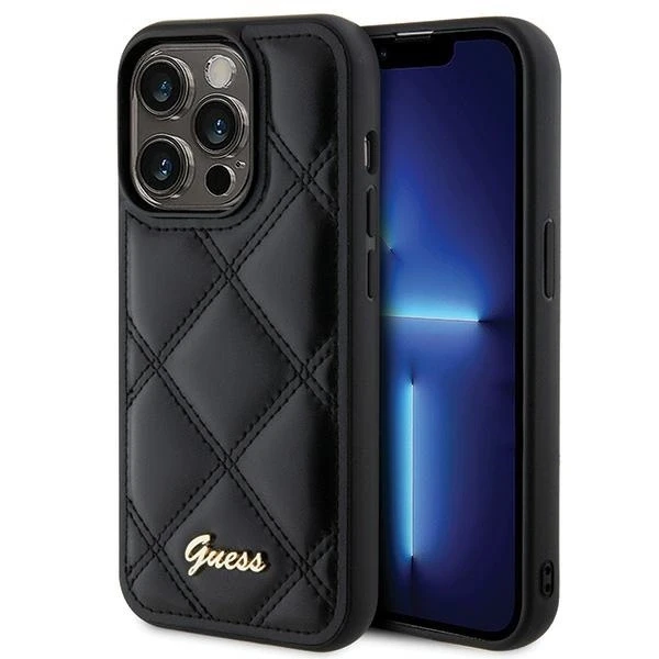 Dėklas GUESS GUHCP15LPSQSQSK IPHONE 15 PRO 6.1 "Juodas/Juodas HARDCASE QUILTED METAL LOGO