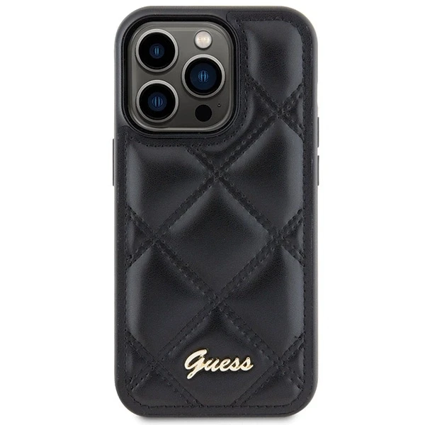 Dėklas GUESS GUHCP15LPSQSQSK IPHONE 15 PRO 6.1 "Juodas/Juodas HARDCASE QUILTED METAL LOGO