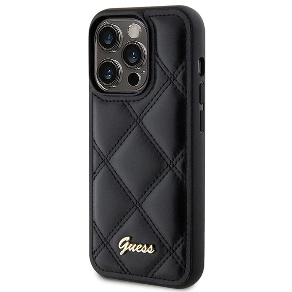 Guess GUHCP15XPSQSQSK Apple iPhone 15 Pro Max6.7" juodos spalvos harddėklas Quilted Metal Logo