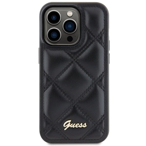 Guess GUHCP15XPSQSQSK Apple iPhone 15 Pro Max6.7" juodos spalvos harddėklas Quilted Metal Logo