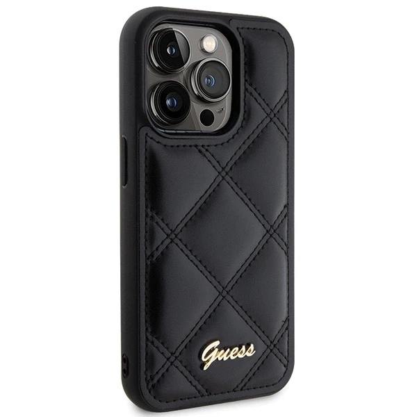 Guess GUHCP15XPSQSQSK Apple iPhone 15 Pro Max6.7" juodos spalvos harddėklas Quilted Metal Logo